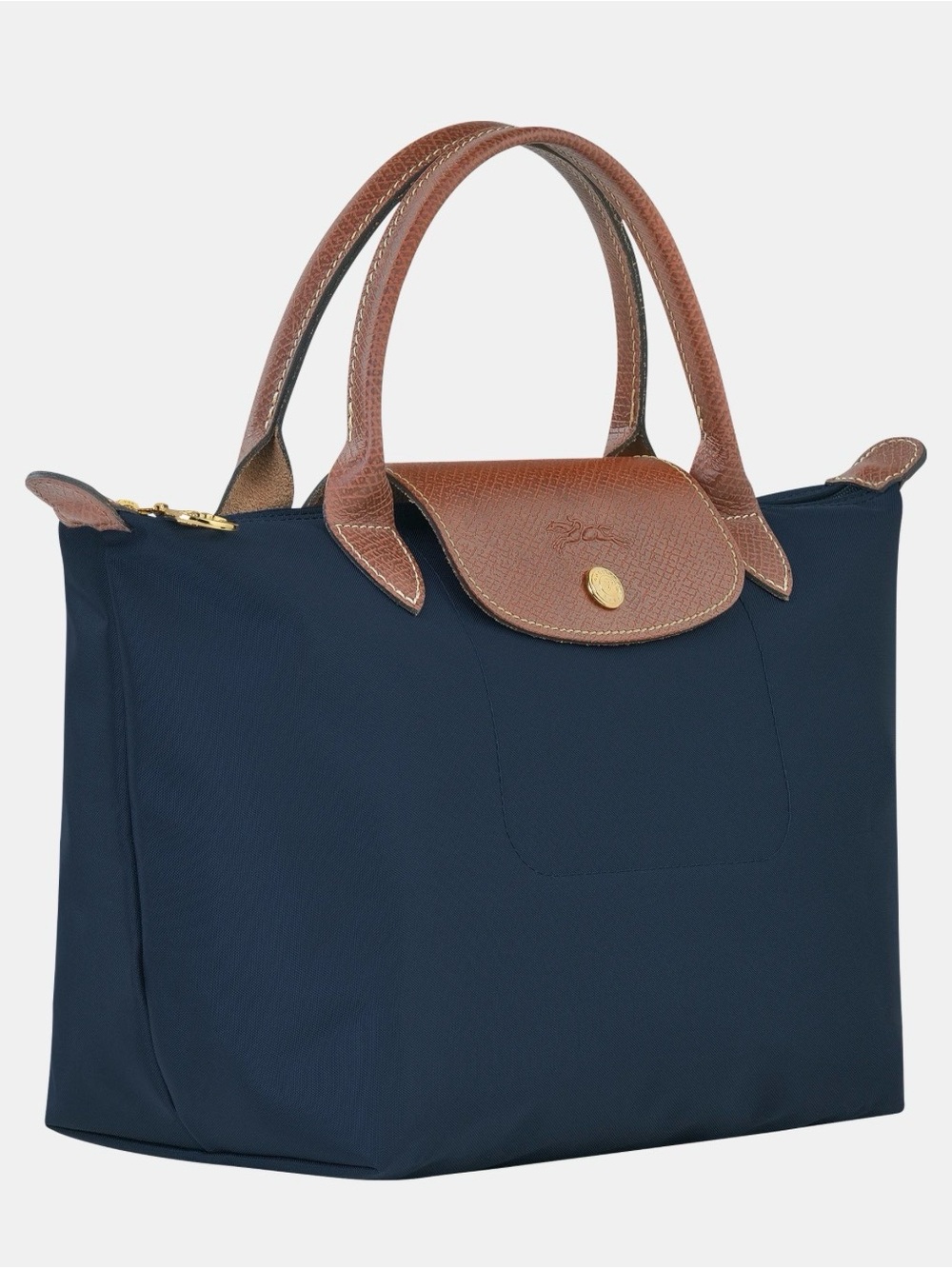 Longchamp Navy Blue Tote with Brown Leather Trim - Picture 3 of 9